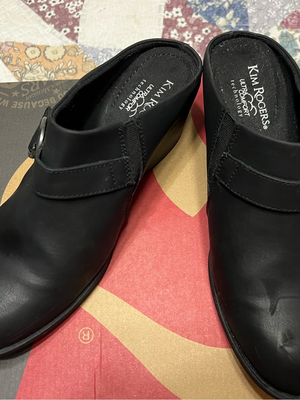 Kim Rogers Black Slip-On Clogs with Buckle Accent
